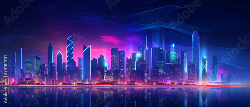 Futuristic cityscape in neon light