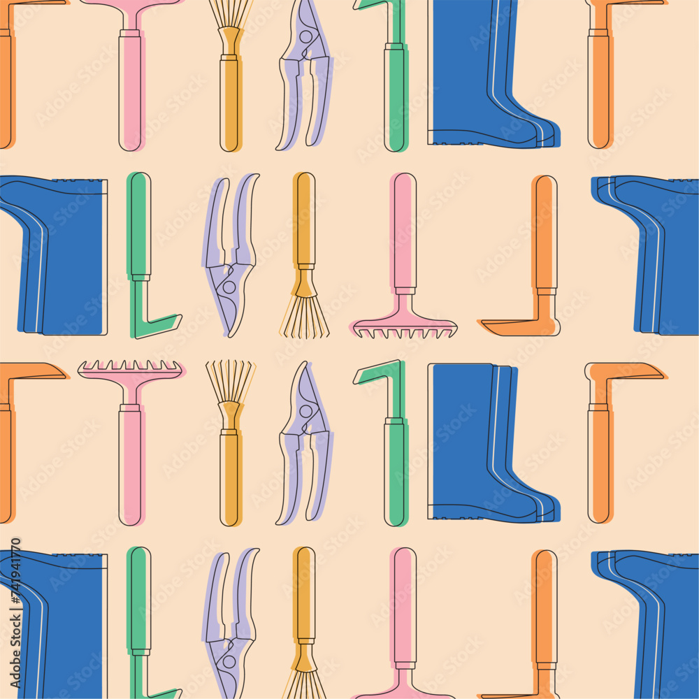 Gardening equipment tools icons Pattern background Vector Gardening equipment tools icons Pattern background Vector