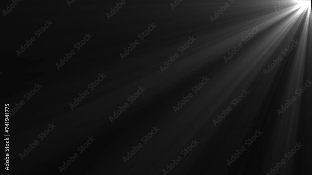 White light beams on black background. Light animation. Dynamic sun rays. 23,98fps
