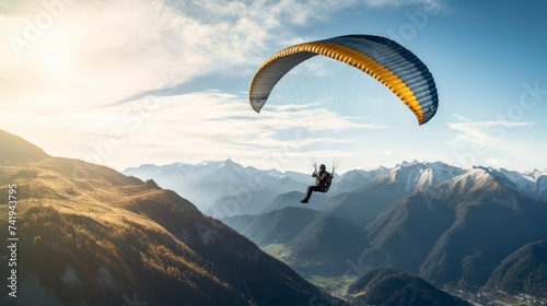 Paraglider flying over the mountains.