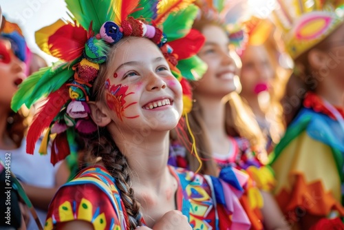 A group of diverse young girls with colorful face paint showcasing their creativity and artistic expression in a lively and joyful manner