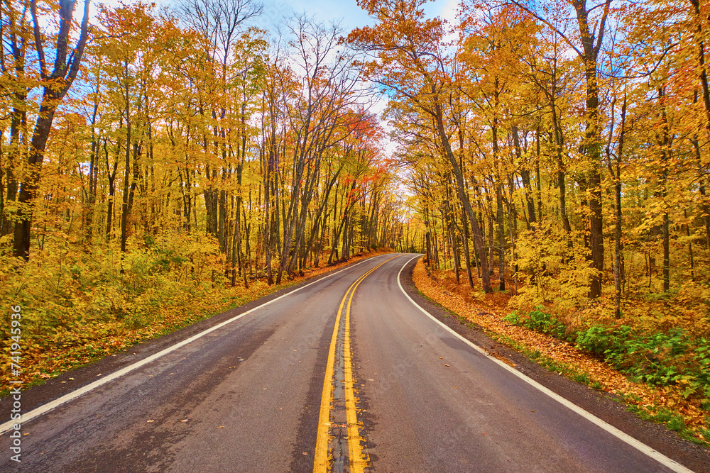 Autumn Forest Road Journey in Keweenaw with Vibrant Fall Foliage