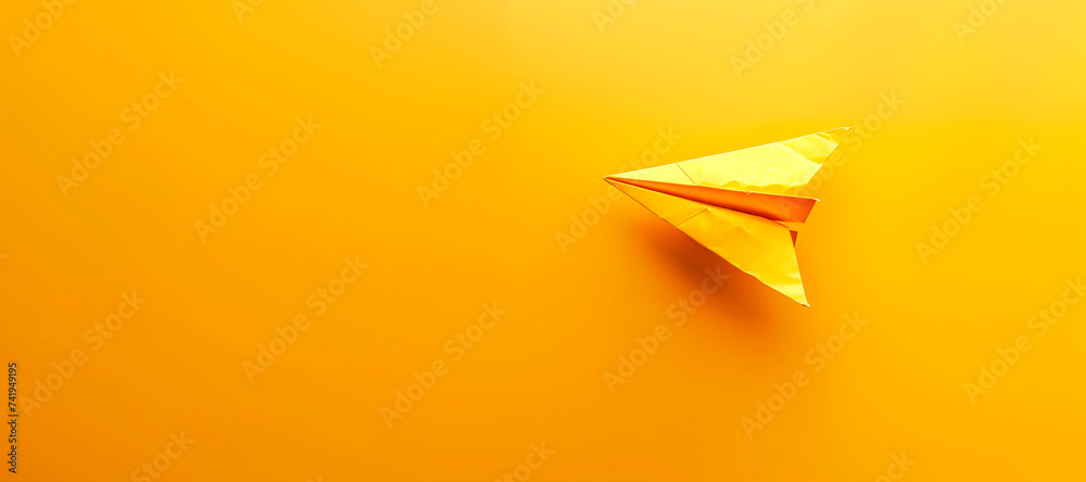 Yellow paper plane and business strategy. Business success, innovation and solution concept, copy space Yellow paper plane and business strategy. Business success, innovation and solution concept, copy space