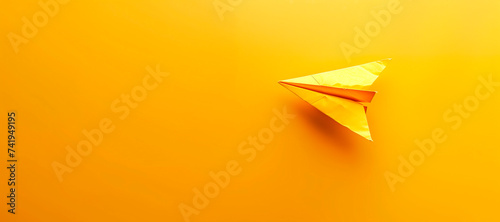 Yellow paper plane and business strategy. Business success, innovation and solution concept, copy space