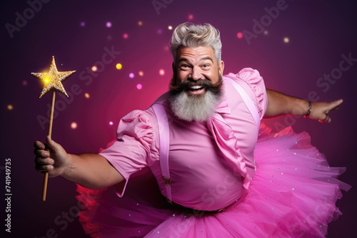 Smiling Man in a Pink Fairy Costume photo