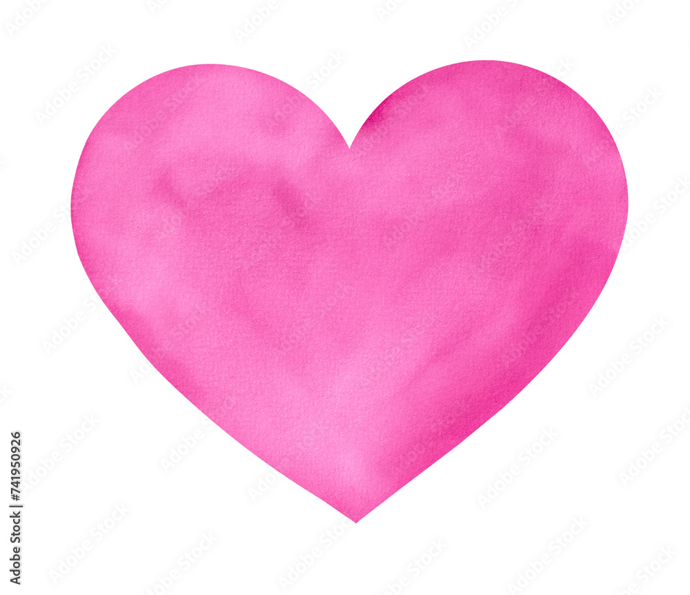 Watercolor pink heart Hand drawn heart isolated on white