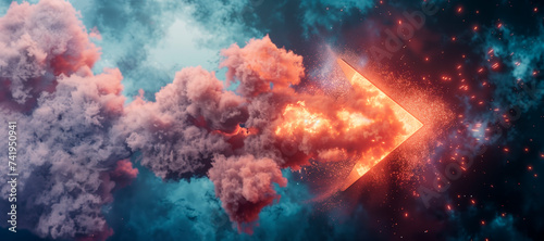 Explosion simulation with arrow sign, original 3d rendering illustration © MariaJos