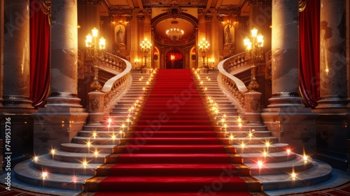 luxurious staircase with red carpet generative ai