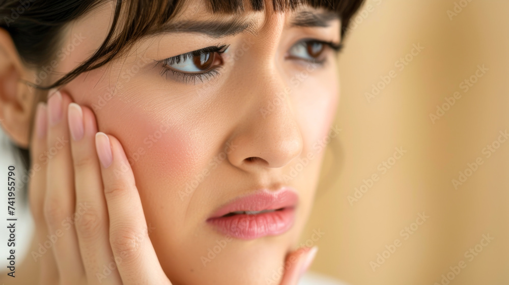 Closeup of a young woman suffering from toothache. Closeup of a young woman suffering from toothache.