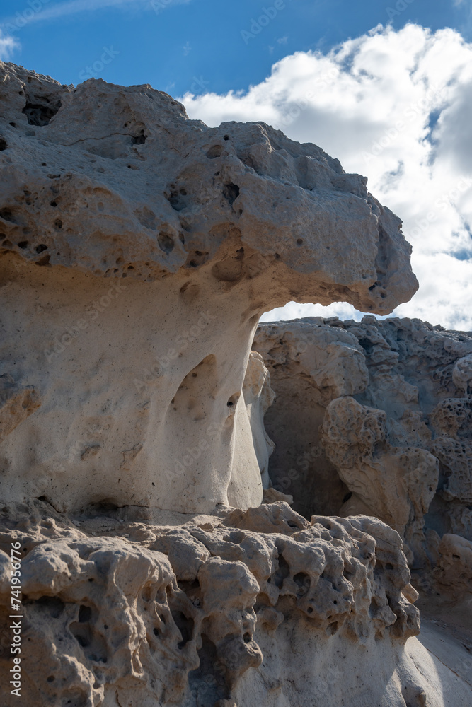 Oldest rocks of Canary Islands in cave network in town of Ajuy, north ...