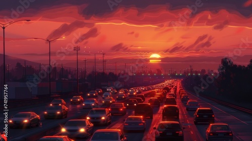 Highway traffic in sunset 