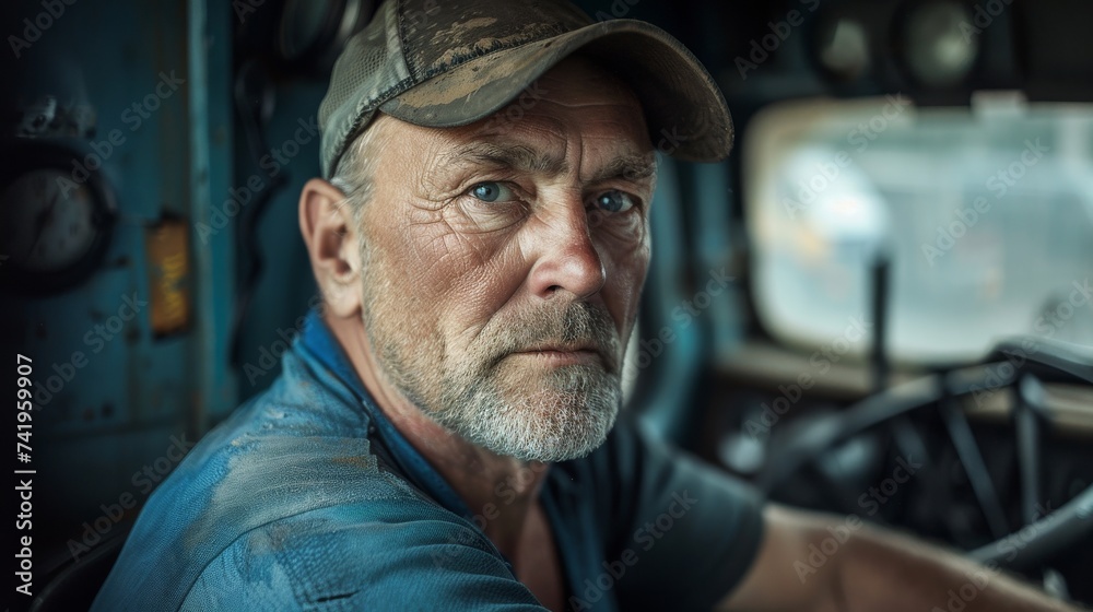 In the midst of a sea of wrinkles, a distinguished man with a full beard and a weathered face stands tall, his confident gaze piercing through the brim of his worn hat In the midst of a sea of wrinkles, a distinguished man with a full beard and a weathered face stands tall, his confident gaze piercing through the brim of his worn hat