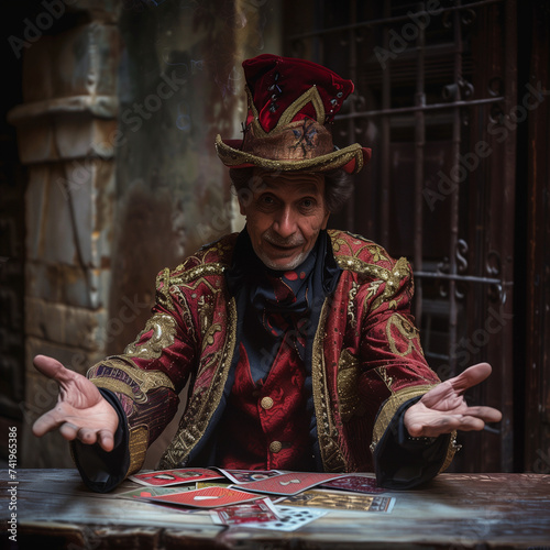 Mysterious Magician Performing Street Magic in an Urban Setting