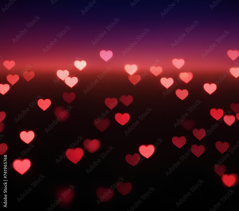 Abstract dark gradient background with hearts shape bokeh.
