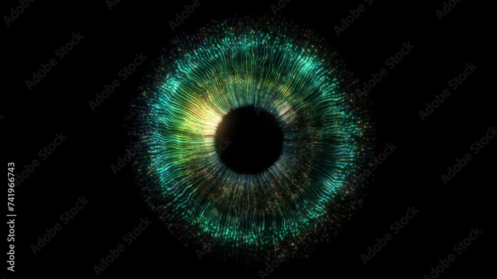 Eye Iris Digital Abstract Concept Entertainment Technology Artificial Intelligence – Futuristic Visual, Sci-Fi Interface, Particle Eye Design, Tech Animation