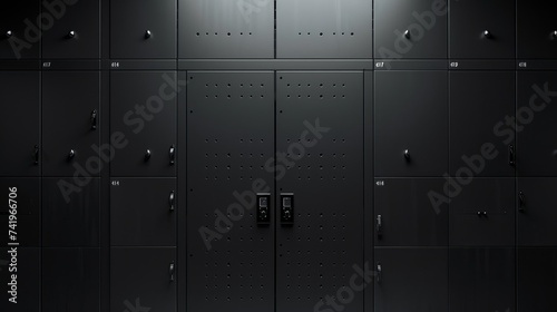 front face of modern monochromatic gym locker door with a digital lock panel, close flat front view angle photo