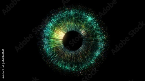 Eye Iris Digital Abstract Concept Entertainment Technology Artificial Intelligence – Futuristic Visual, Sci-Fi Interface, Particle Eye Design, Tech Animation