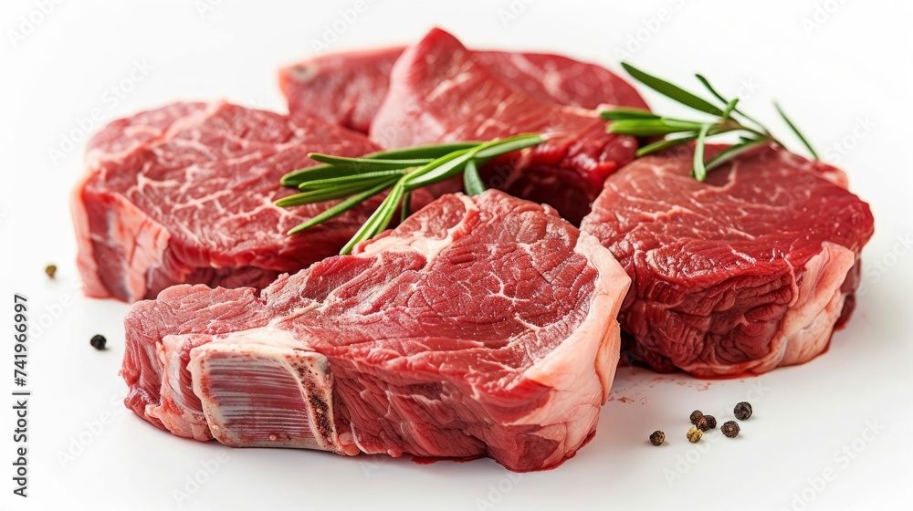 raw meat cut into pieces, white background generative ai raw meat cut into pieces, white background generative ai