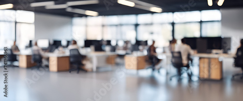 Dynamic Business Atmosphere  Blurred Open Space Office Featuring Modern Furniture and Bright Lighting  Inspiring Innovation and Productivity - Blurred Open Space Office with People 