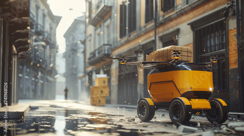 Smart Logistics: Capture the efficiency of autonomous delivery vehicles and drones in urban logistics, with images of packages being loaded and unloaded seamlessly. Generative AI photo