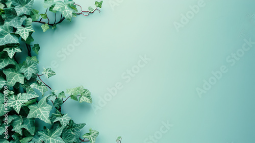 ivy climbing plant on decent pastel green background - the background offers lots of space for text photo