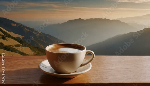 Coffee cup with a mountain view