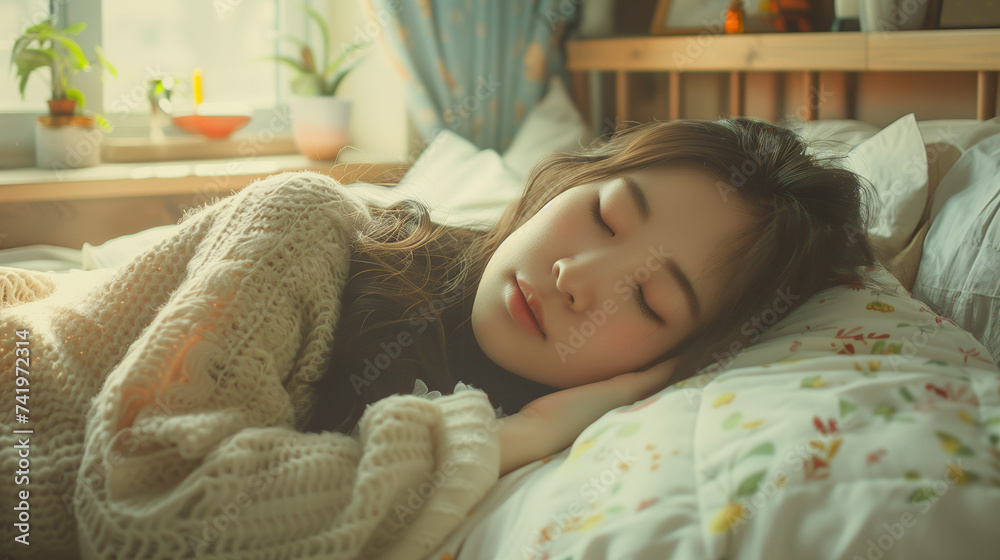 Femme endormie faisant la sieste dans des draps blancs