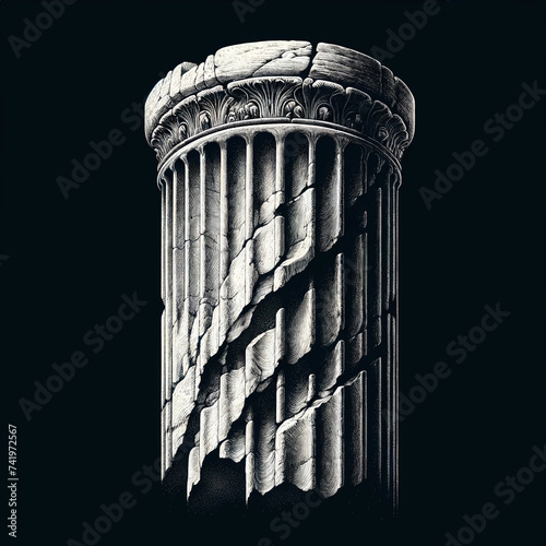 Illustration of a long eroded column, highlighting natural wear, timeless beauty, and the resilience against time.