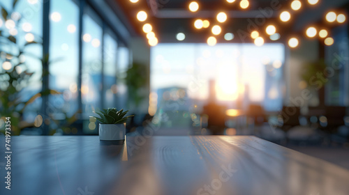 Stunningly Blurred Background: Light-filled Modern Office Interior with Panoramic Views and Elegant Illumination