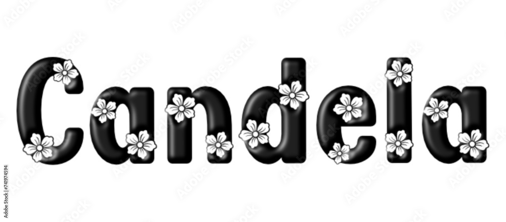 Candela - black color - written with engraved typical Hawaiian hibiscus flowers- ideal for websites, e-mail, sublimation greetings, banners, cards, t-shirt, sweatshirt, prints, cricut,	 - obrazy, fototapety, plakaty 