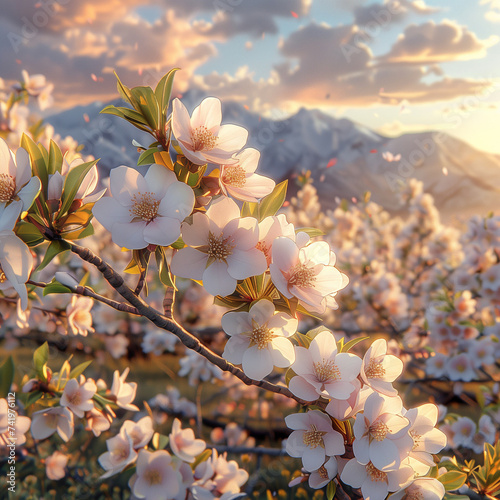 almond trees in full bloom, Spring in Full Bloom: Almond Trees in Blossom,The Charm of Blossoming Almond Tree © Zoestock