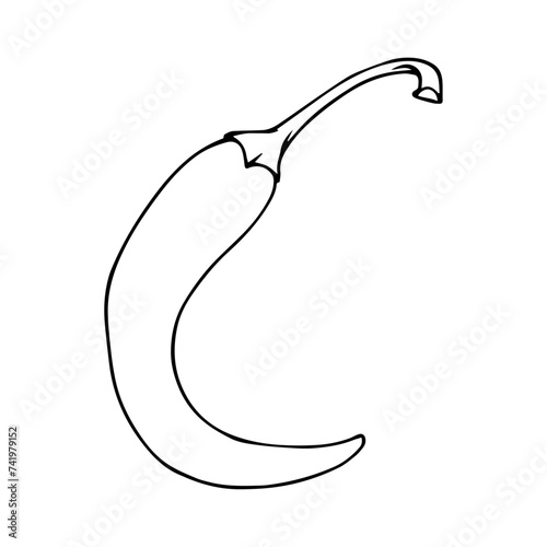 Linear sketch, outline, coloring of a hot chili pepper. Vector graphics.