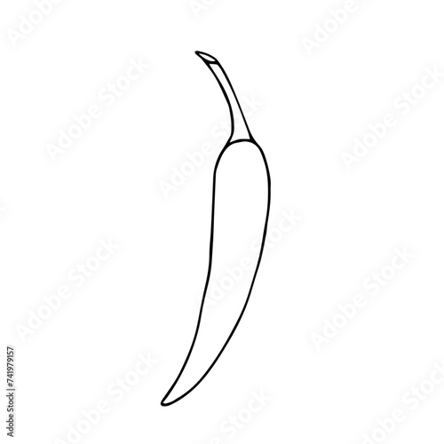Linear sketch, outline, coloring of a hot chili pepper. Vector graphics.