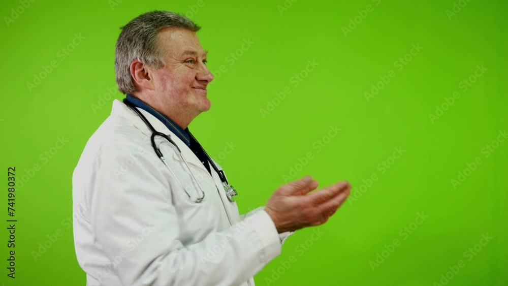 Hospitable friendly doctor make welcoming gesture with his hands to patient. Hospitable friendly doctor make welcoming gesture with his hands to patient.