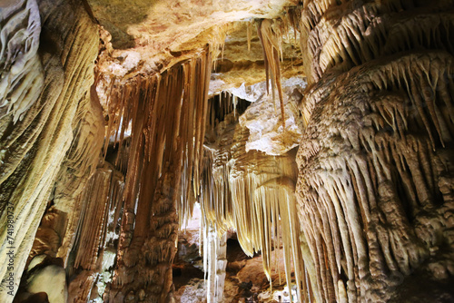 stalagmites and stalactites in the ancient cave
