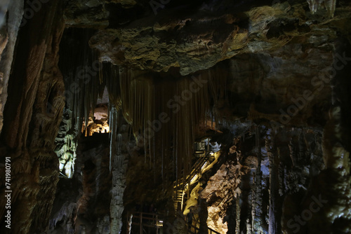 stalagmites and stalactites in the ancient cave