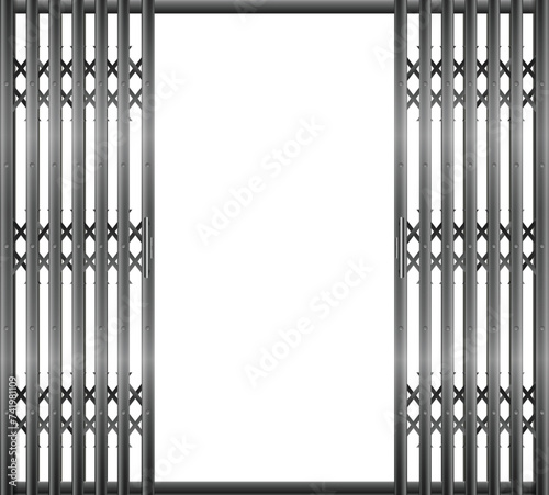 Collapsible gate vector.Open crisscross steel gate isolated.