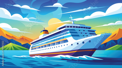 Serene Cruise Ship Sailing at Dusk in an Idyllic Mountainous Bay