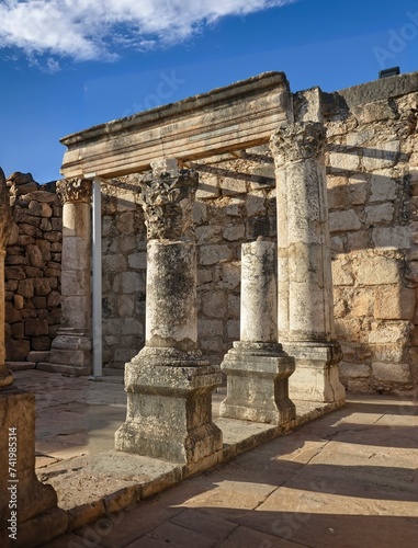 The ancient synagogue of Capernaum, (White Synagogue), is a Jewish temple from the 4th or 5th century AD. in Israel. It is the largest and grandest synagogue ever found in Israel since ancient times photo