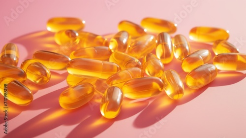 Golden omega capsules. Nutrition and Wellness theme