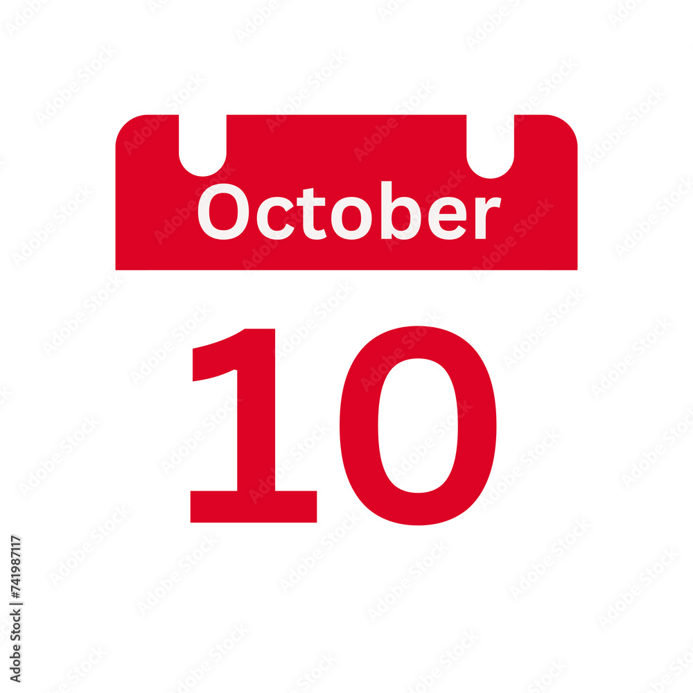October 10 Calendar Day or Calendar Date for Deadlines / Appointment On a clear transparent background October 10 Calendar Day or Calendar Date for Deadlines / Appointment On a clear transparent background
