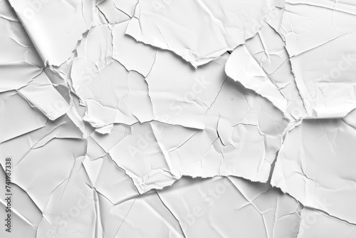 Blank white creased crumpled paper texture background old grunge ripped torn.