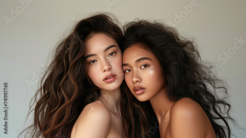 Studio headshot of beautiful asian girls with natural beauty and glowing smooth skin.