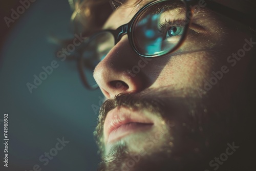 Captured in a selfie, a man's face is adorned with a distinguished beard and glasses, conveying a sense of sophistication and confidence