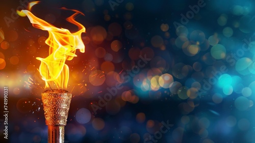 lit olympic torch with bokeh background photo