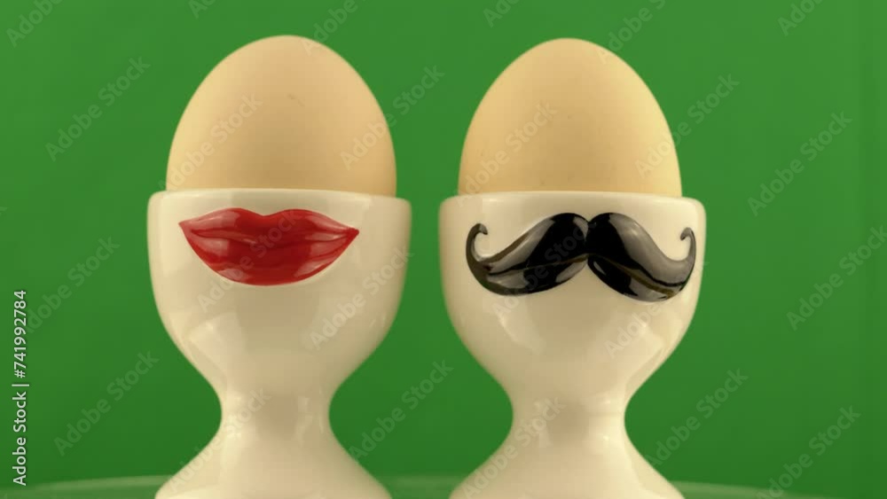 man and woman husband and wife concept shot on a rotating platform in front of a green screen with an egg cup and a boiled egg on it man and woman husband and wife concept shot on a rotating platform in front of a green screen with an egg cup and a boiled egg on it
