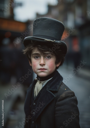 A Portrait Photograph of a Young Victorian Boy on the Street