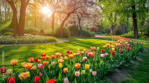 Colorful tulip garden in spring