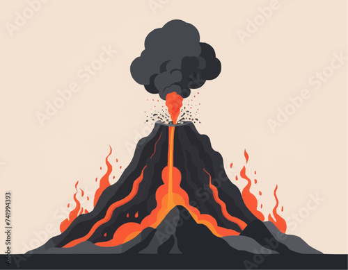 Volcano eruption vector illustration, flat style
