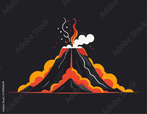 Volcano eruption vector illustration, flat style